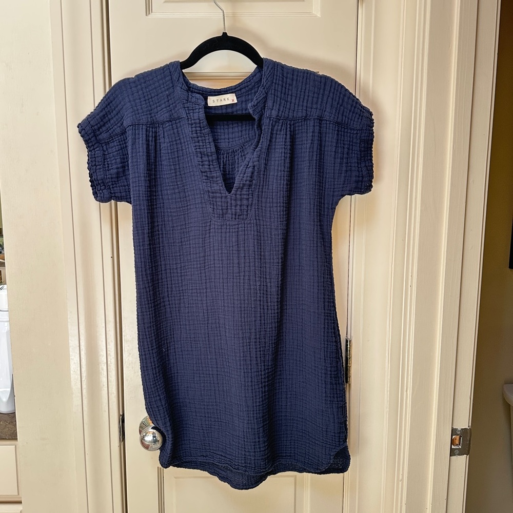 Stark x navy blue cotton gauze mini dress coverup small